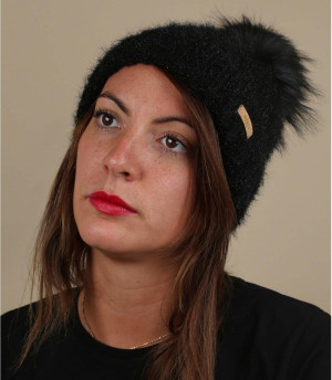 bonnet noir pompon fourrure Geranium Beanie black